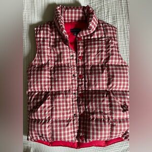 Puffer vest, lands end kids, size 10 12, like new, red plaid.